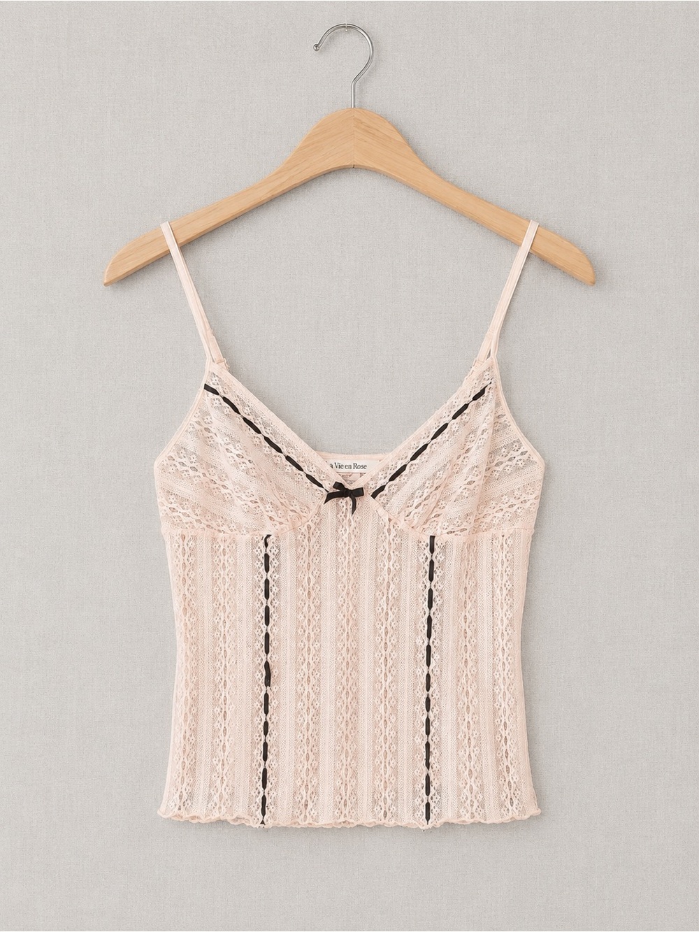 La Vie En Rose Cream Lace Cami with Black Contrast Trim